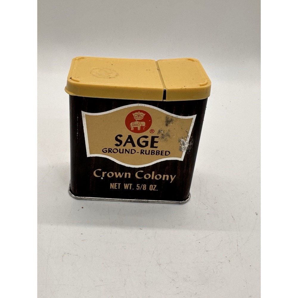 Vintage Safeway Crown Colony Sage Spice Tin Yellow Lid Metal Container 5/8‎ Oz